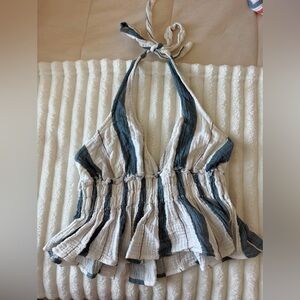 Ocean Drive Blue and White Striped Halter Top